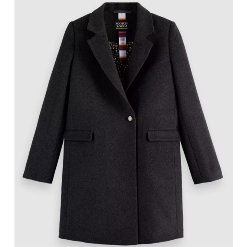 NWT L Scotch & Soda Single-Breasted Wool Blend Coat in Dark Gray